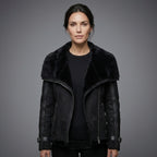 Black Suede Shearling Biker Jacket