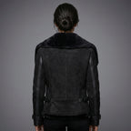 Black Suede Shearling Biker Jacket