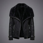 Black Suede Shearling Biker Jacket