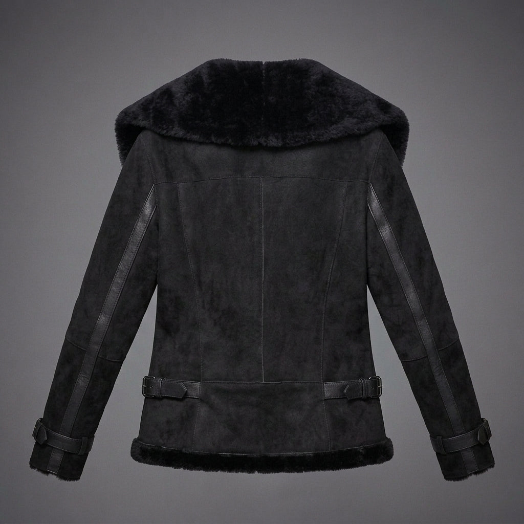 Black Suede Shearling Biker Jacket