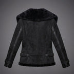 Black Suede Shearling Biker Jacket