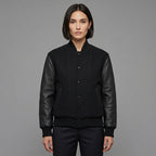 Women's All-Black Leather Varsity Jacket