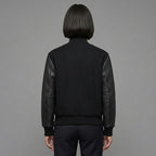 Women's All-Black Leather Varsity Jacket