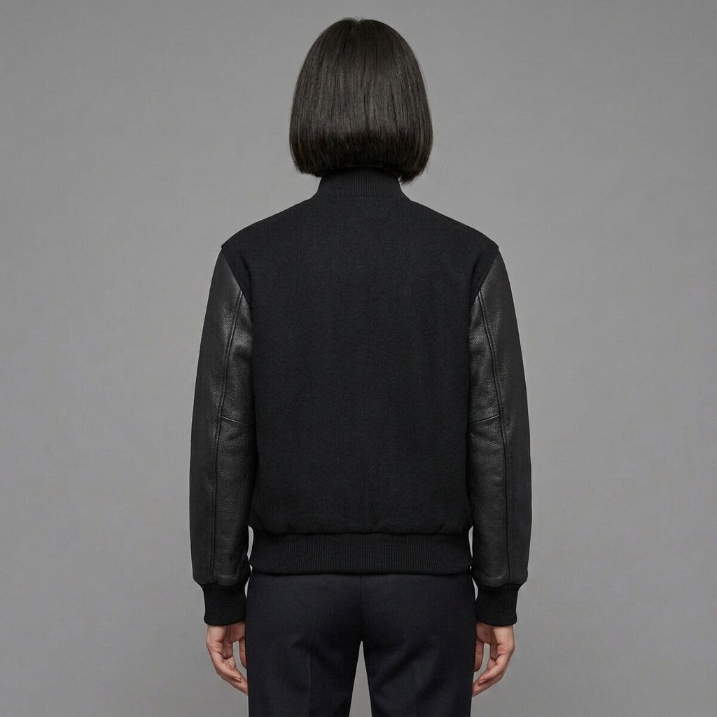 Women's All-Black Leather Varsity Jacket