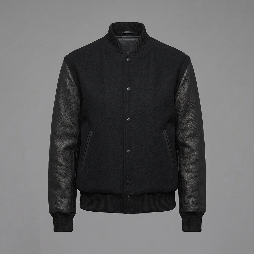 Women's All-Black Leather Varsity Jacket