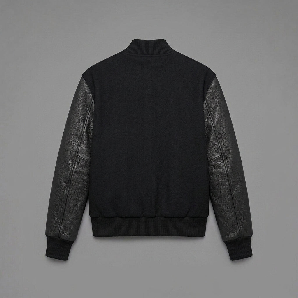 Women's All-Black Leather Varsity Jacket