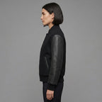 Women's All-Black Leather Varsity Jacket