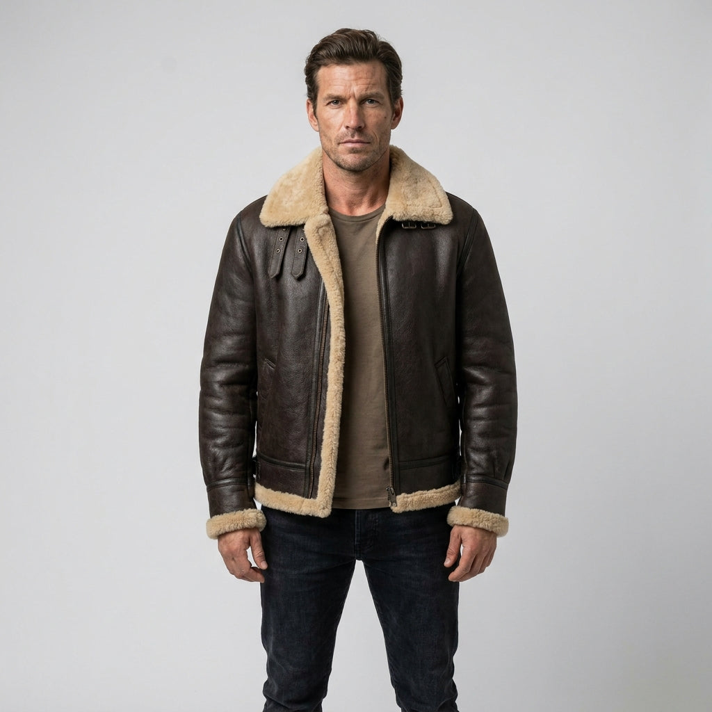 Men's Shearling Bomber Jacket – Premium Leather