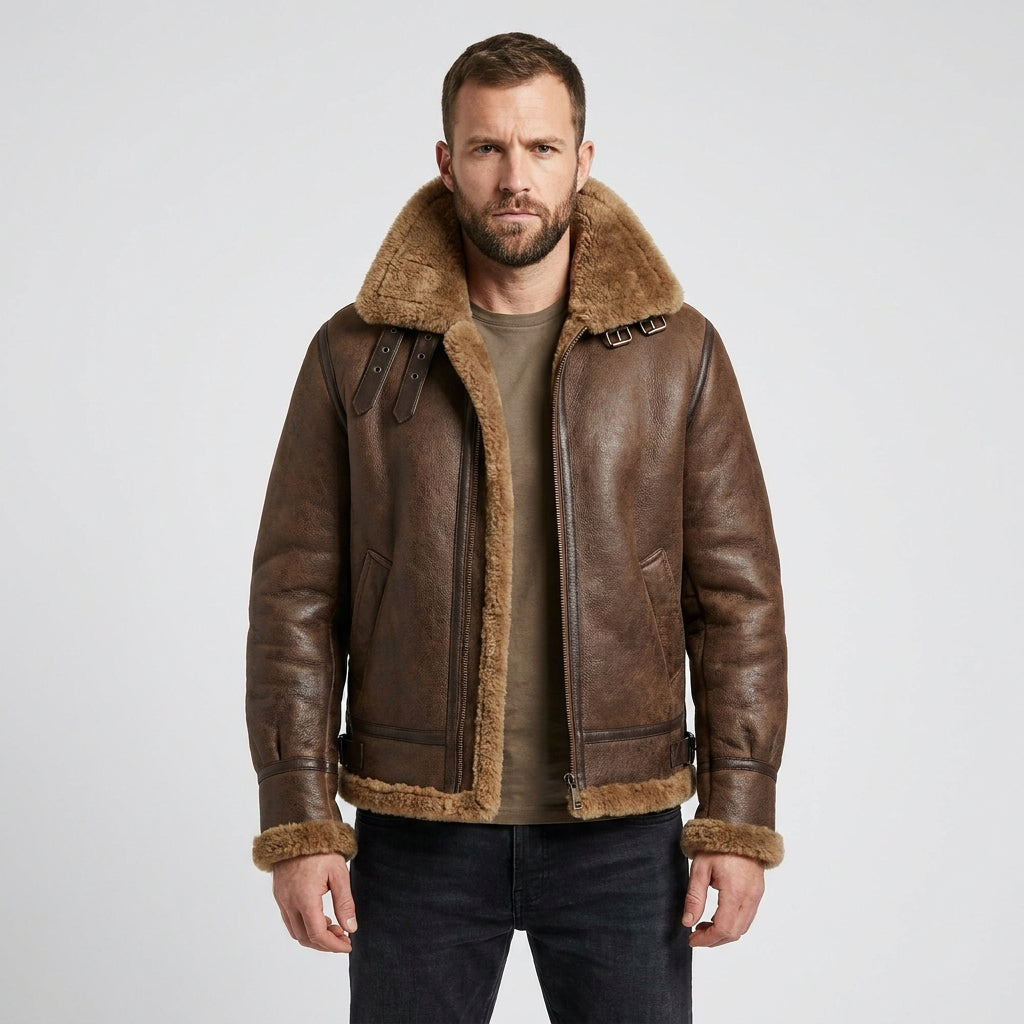 Men's Brown B3 Bomber Sheepskin Leather Jacket