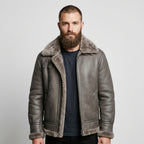 Men's Grey B3 Shearling Leather Bomber Jacket