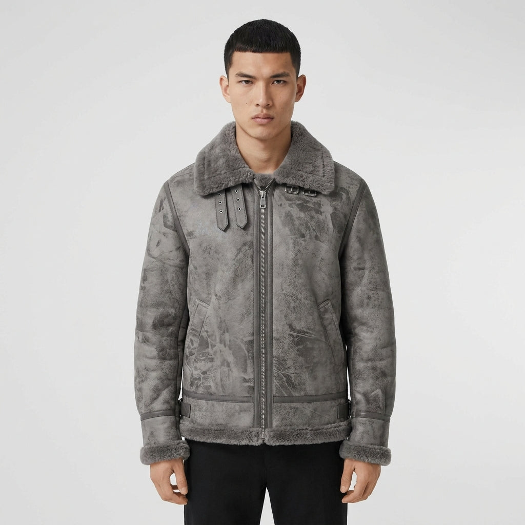 Men's Grey B3 Sheepskin Bomber Jacket – 100% Shearling Aviator Coat