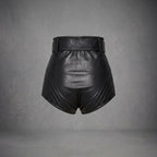 Women's High-Cut Leather Shorts with Belt & Gold Zip