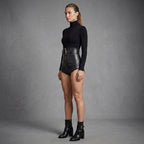 Women's High-Cut Leather Shorts with Belt & Gold Zip