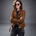 Women's Belted Leather Biker Jacket