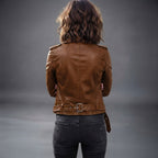 Women's Belted Leather Biker Jacket
