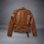 Women's Belted Leather Biker Jacket