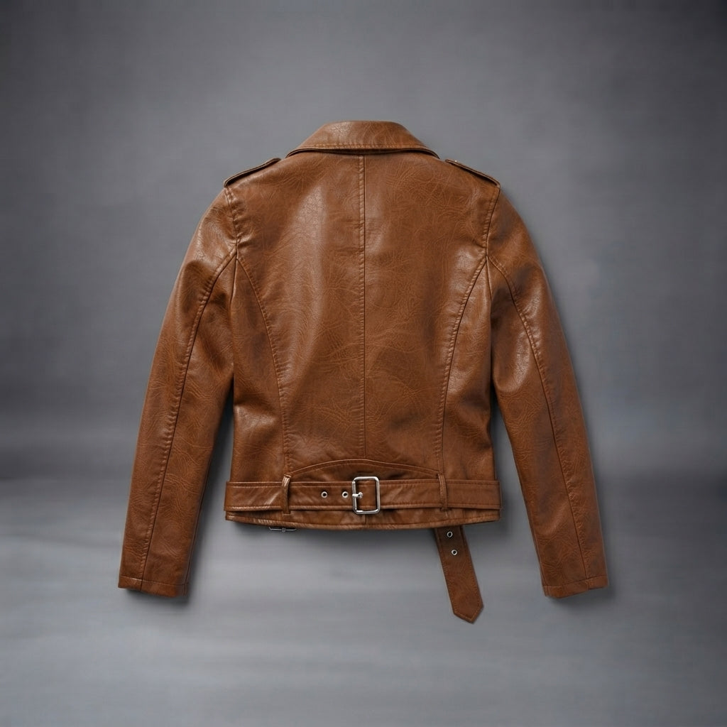 Women's Belted Leather Biker Jacket