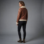 Women's Belted Brown Leather Jacket with Shearling Collar
