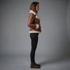 Women's Belted Brown Leather Jacket with Shearling Collar