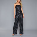 Black Belted Leather Romper for Women
