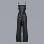 Black Belted Leather Romper for Women