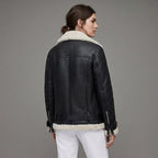 Belted Black Shearling Jacket