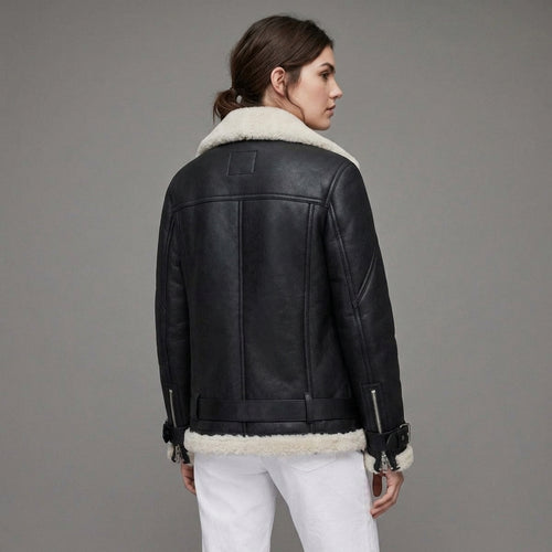 Belted Black Shearling Jacket