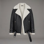 Belted Black Shearling Jacket