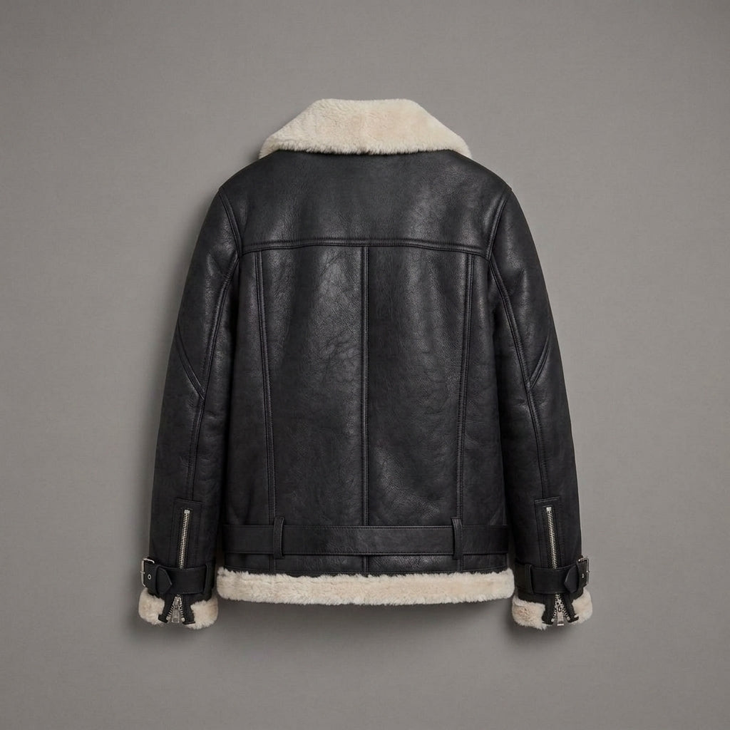 Belted Black Shearling Jacket