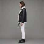 Belted Black Shearling Jacket