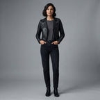 Downtown Black Biker Cropped Leather Jacket