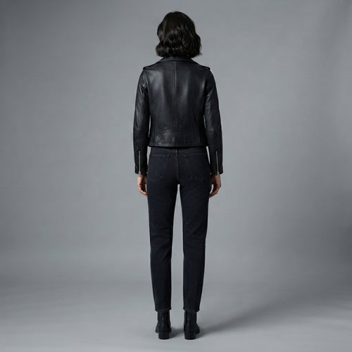 Downtown Black Biker Cropped Leather Jacket