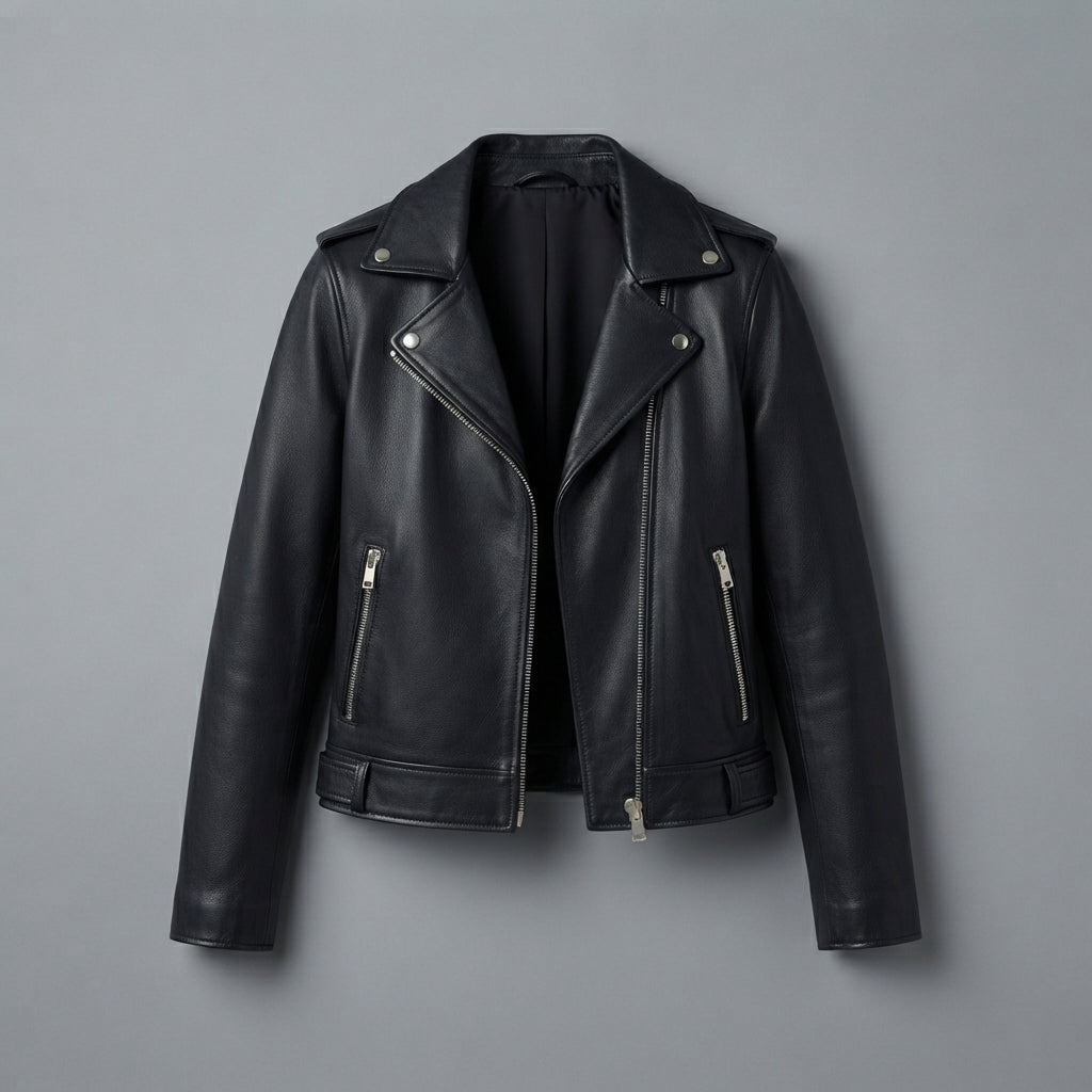 Downtown Black Biker Cropped Leather Jacket