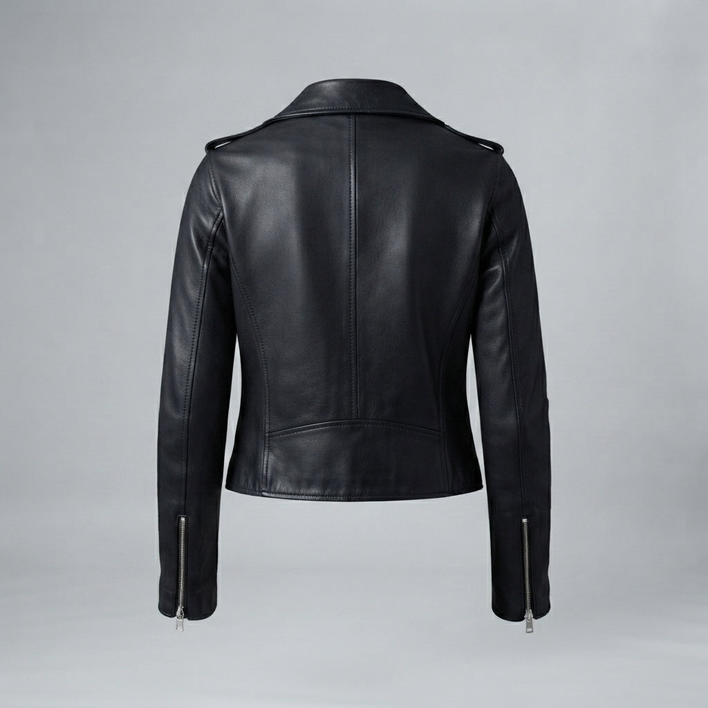 Downtown Black Biker Cropped Leather Jacket