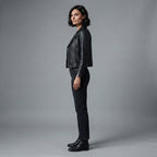 Downtown Black Biker Cropped Leather Jacket