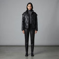 Women's Black Diamond-Quilted Leather Puffer Jacket