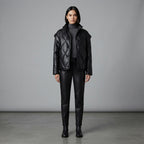 Women's Black Diamond-Quilted Leather Puffer Jacket