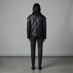 Women's Black Diamond-Quilted Leather Puffer Jacket