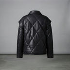 Women's Black Diamond-Quilted Leather Puffer Jacket