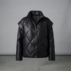 Women's Black Diamond-Quilted Leather Puffer Jacket
