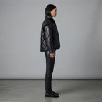 Women's Black Diamond-Quilted Leather Puffer Jacket