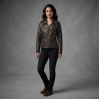 Women's Black Distressed Leather Biker Jacket