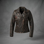 Women's Black Distressed Leather Biker Jacket