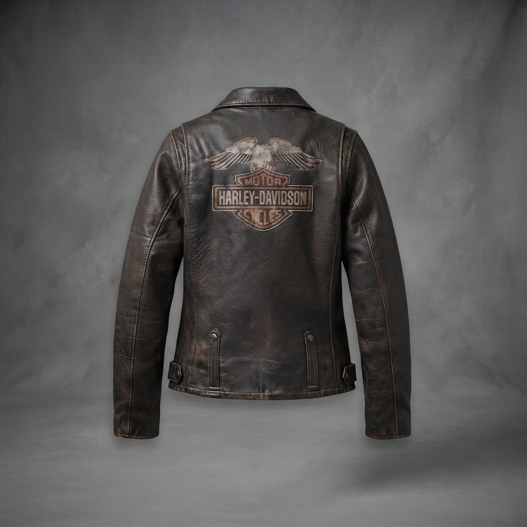 Women's Black Distressed Leather Biker Jacket