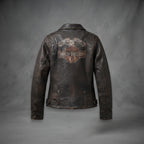 Women's Black Distressed Leather Biker Jacket