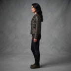 Women's Black Distressed Leather Biker Jacket