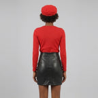 Women's Black Double-Button Leather Mini Skirt