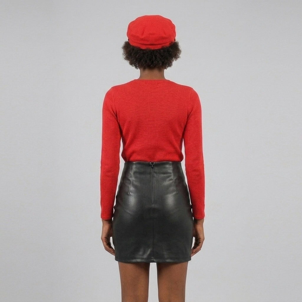 Women's Black Double-Button Leather Mini Skirt