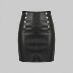Women's Black Double-Button Leather Mini Skirt
