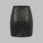 Women's Black Double-Button Leather Mini Skirt